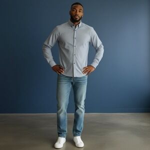 SKOPES Mens Slim Fit Geometric Pattern Dress Shirt Size 16 Long Sleeve Button Up